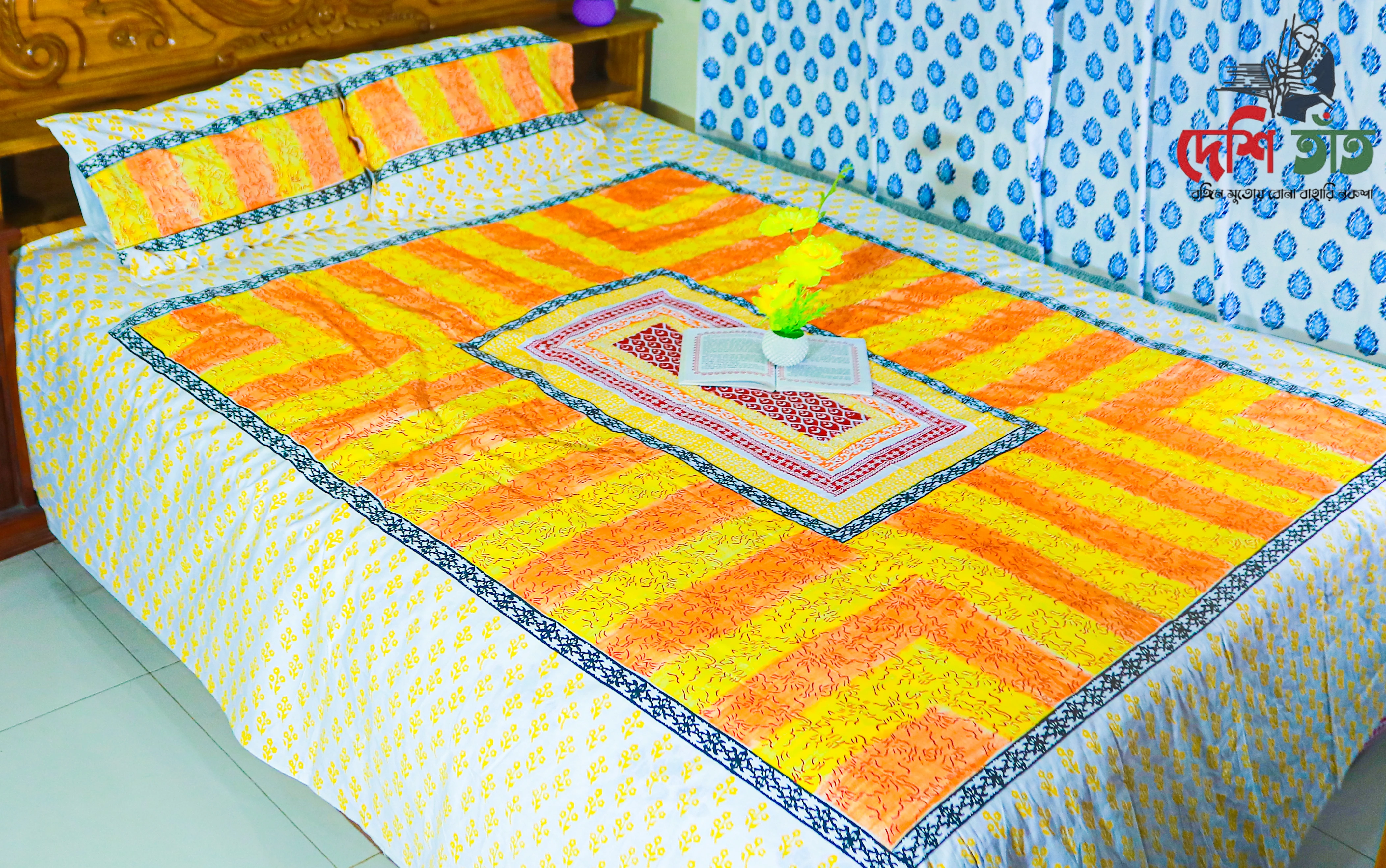 🛏 দেশি তাঁত প্রিমিয়াম হ্যান্ড ব্লক বেডশীট