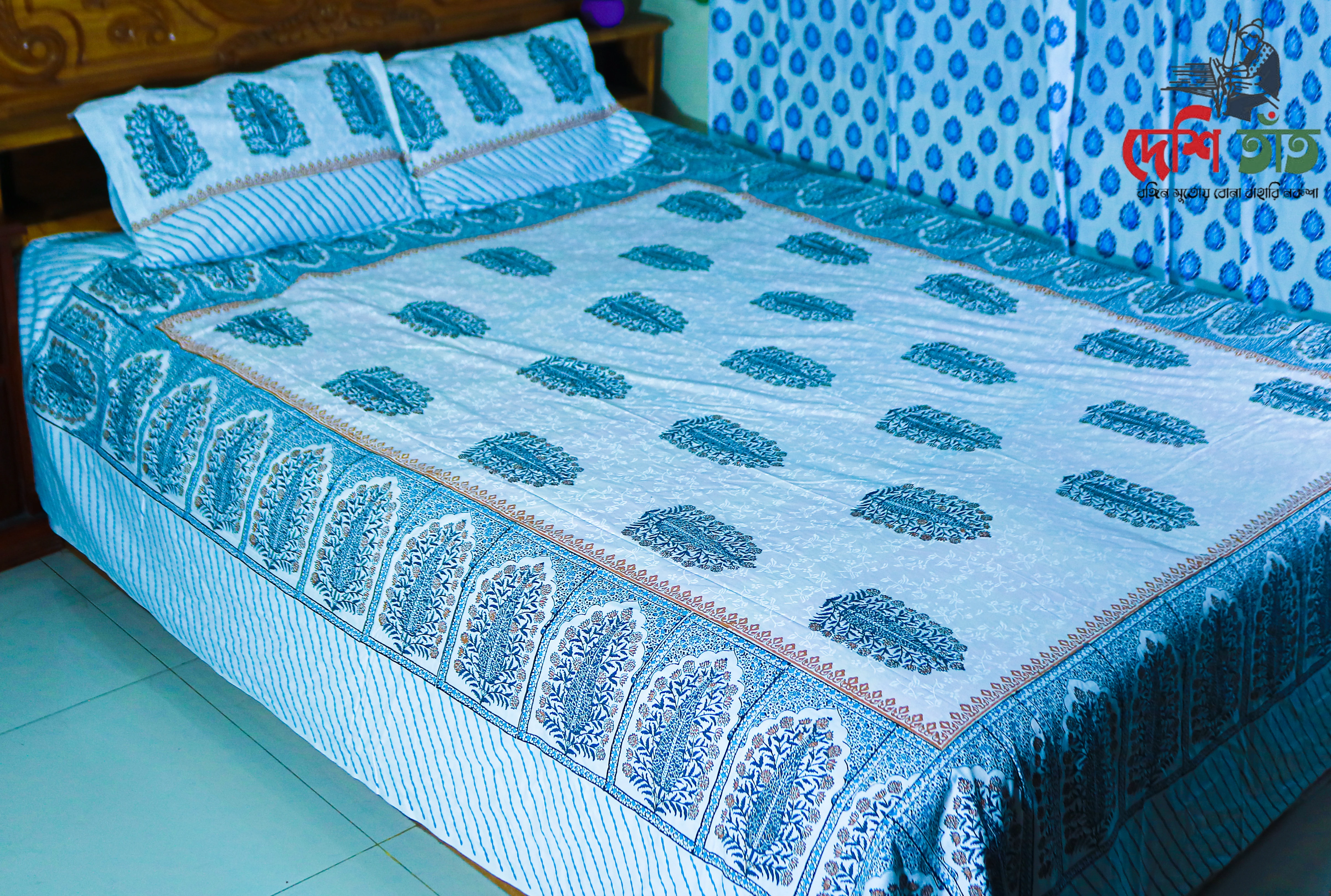 🛏 দেশি তাঁত প্রিমিয়াম হ্যান্ড ব্লক বেডশীট