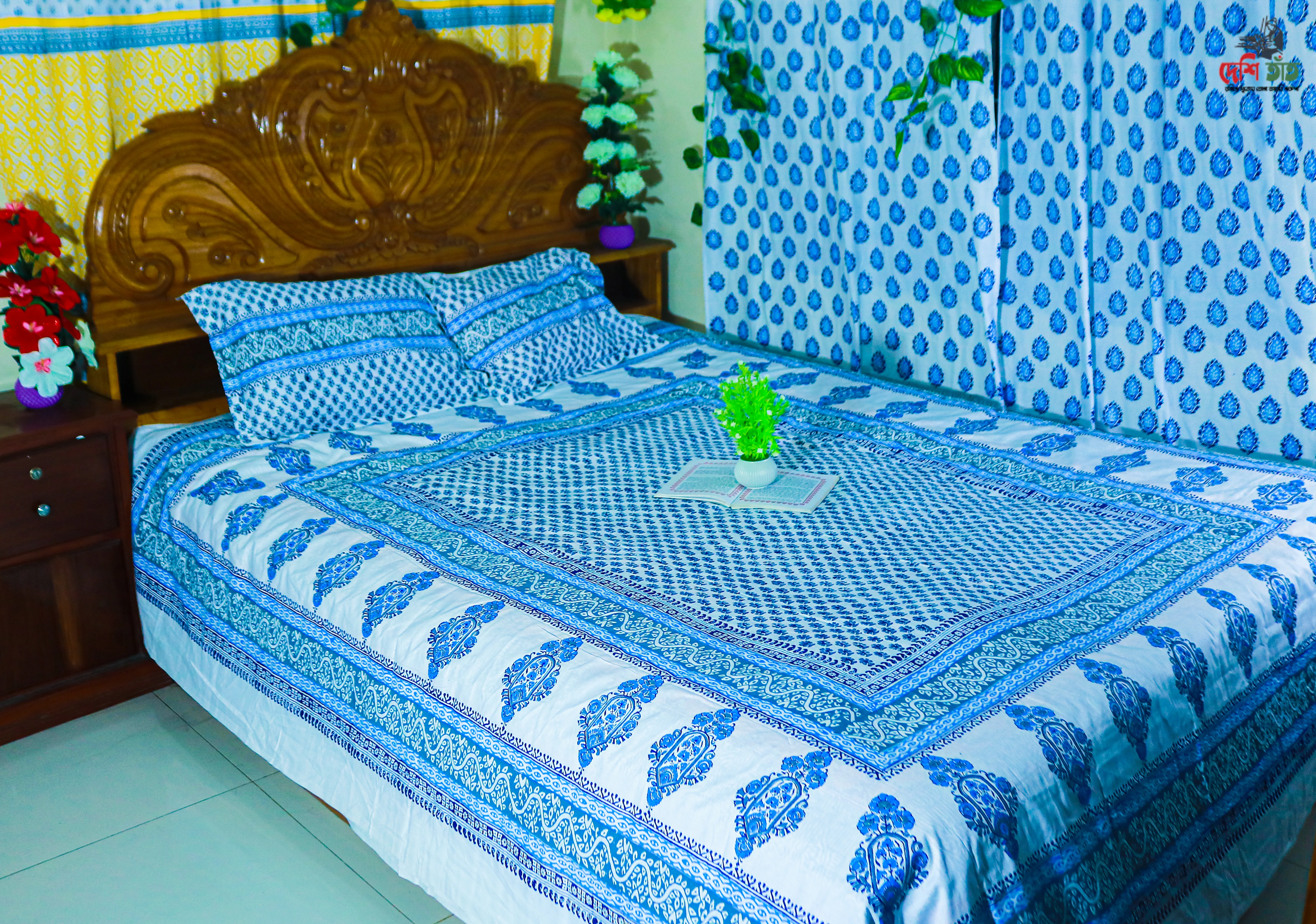 🛏 দেশি তাঁত প্রিমিয়াম হ্যান্ড ব্লক বেডশীট