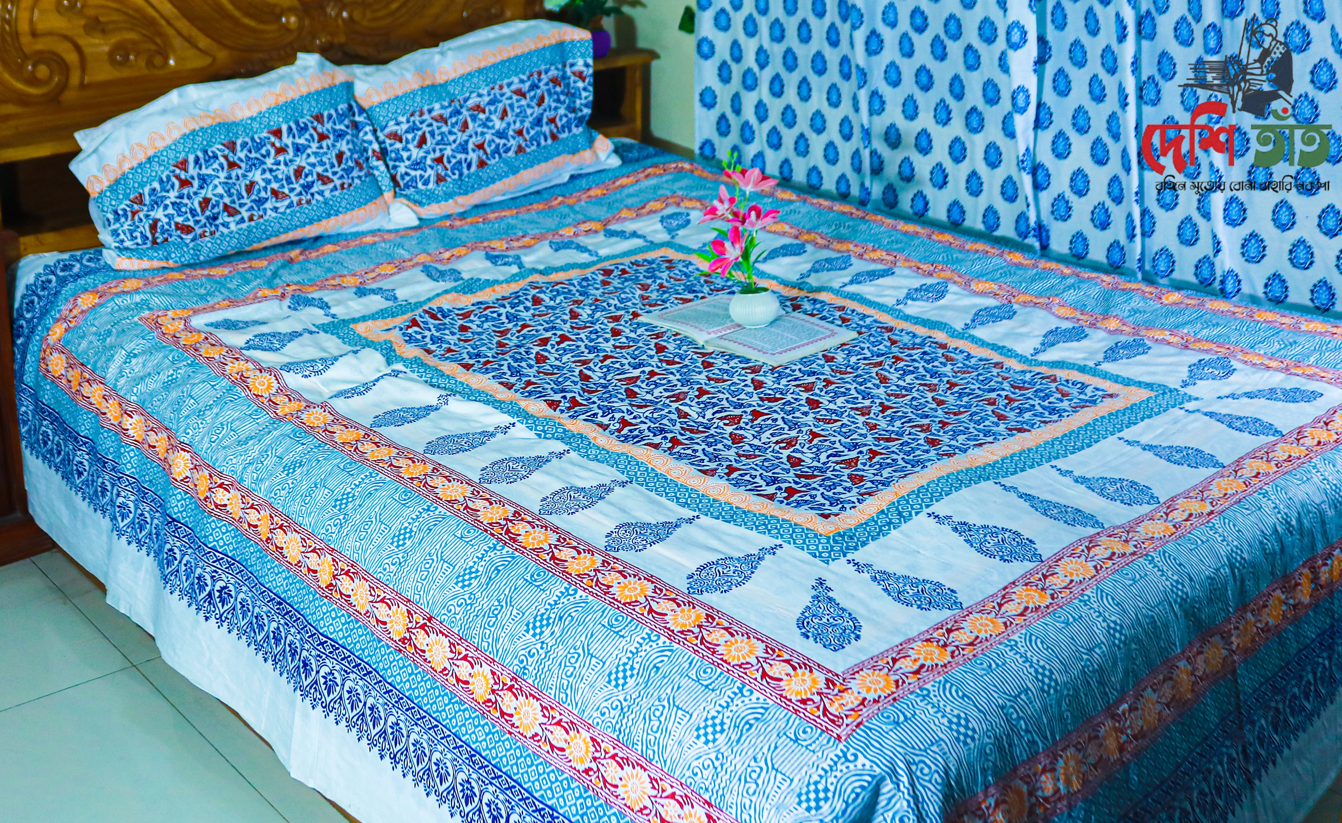 🛏 দেশি তাঁত প্রিমিয়াম হ্যান্ড ব্লক বেডশীট