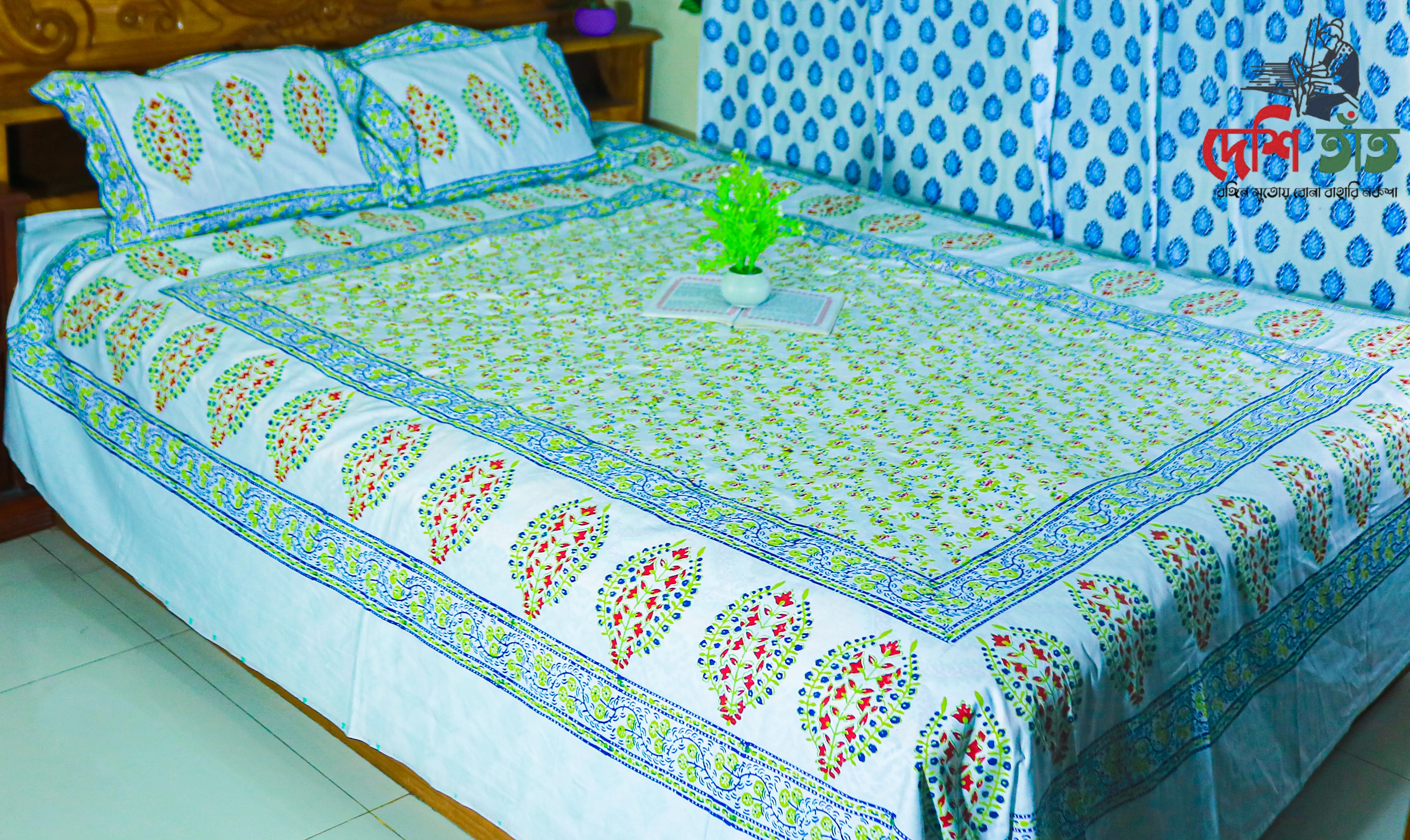 🛏 দেশি তাঁত প্রিমিয়াম হ্যান্ড ব্লক বেডশীট