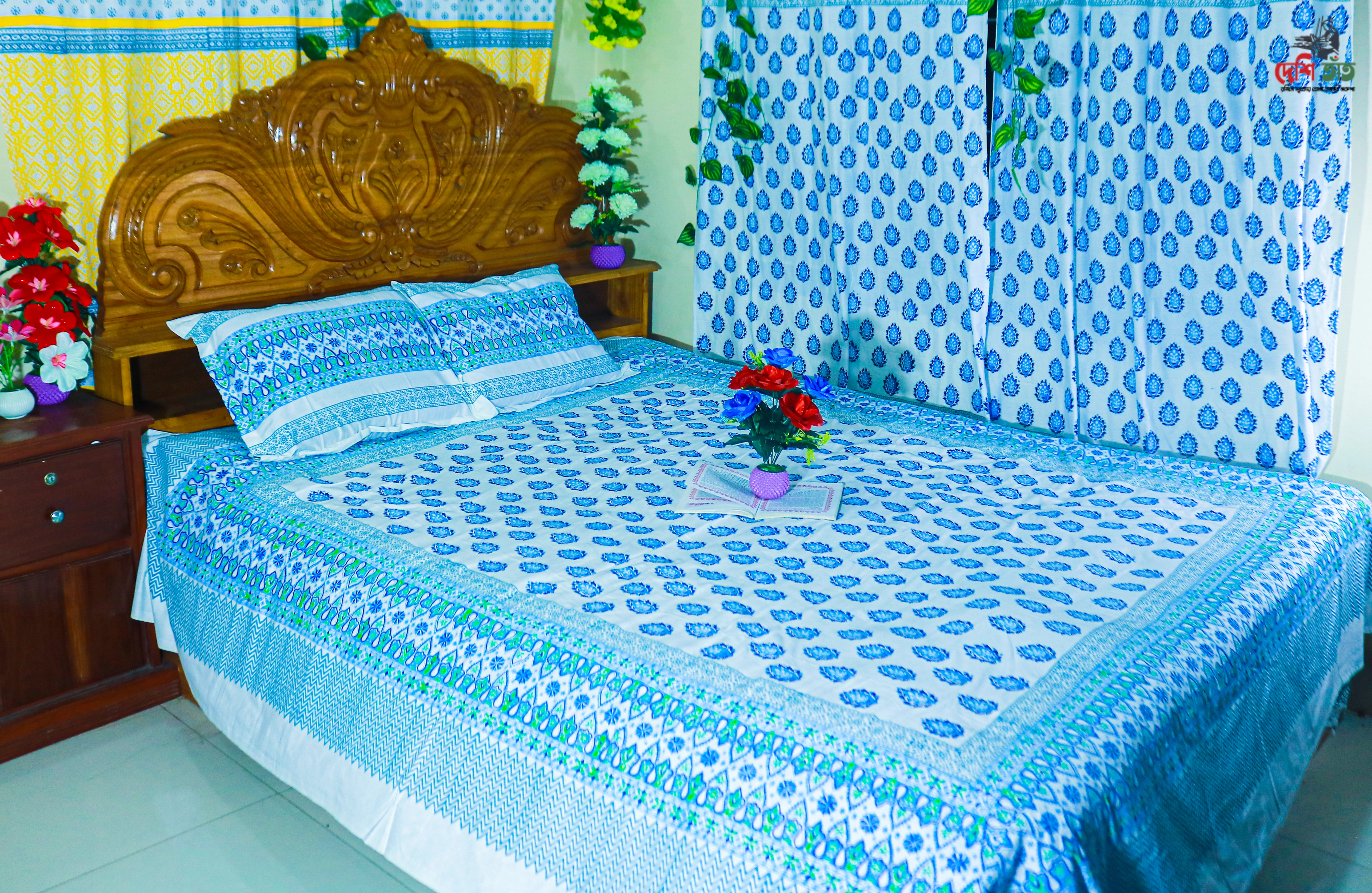 🛏 দেশি তাঁত প্রিমিয়াম হ্যান্ড ব্লক বেডশীট