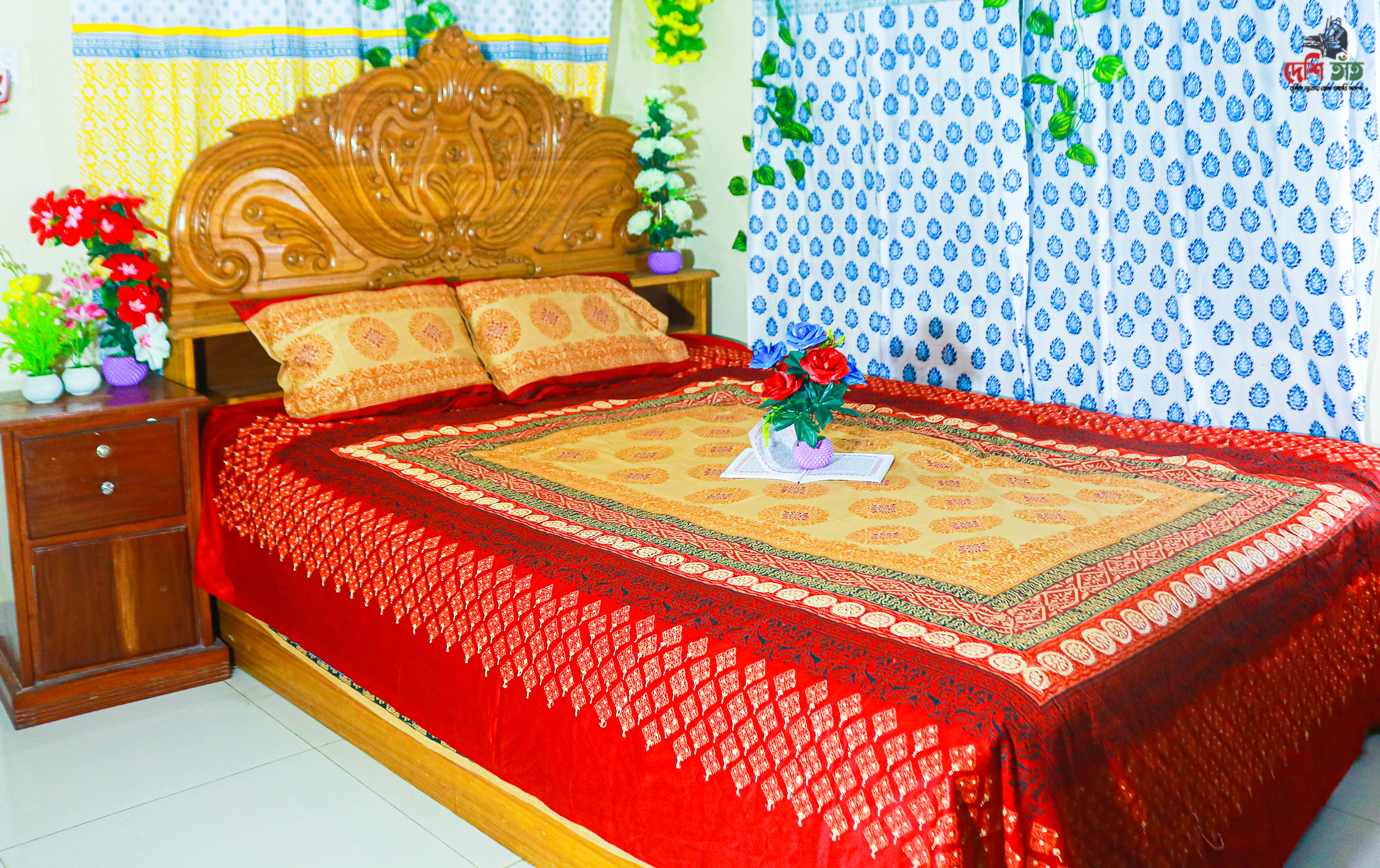 🛏 দেশি তাঁত প্রিমিয়াম হ্যান্ড ব্লক বেডশীট