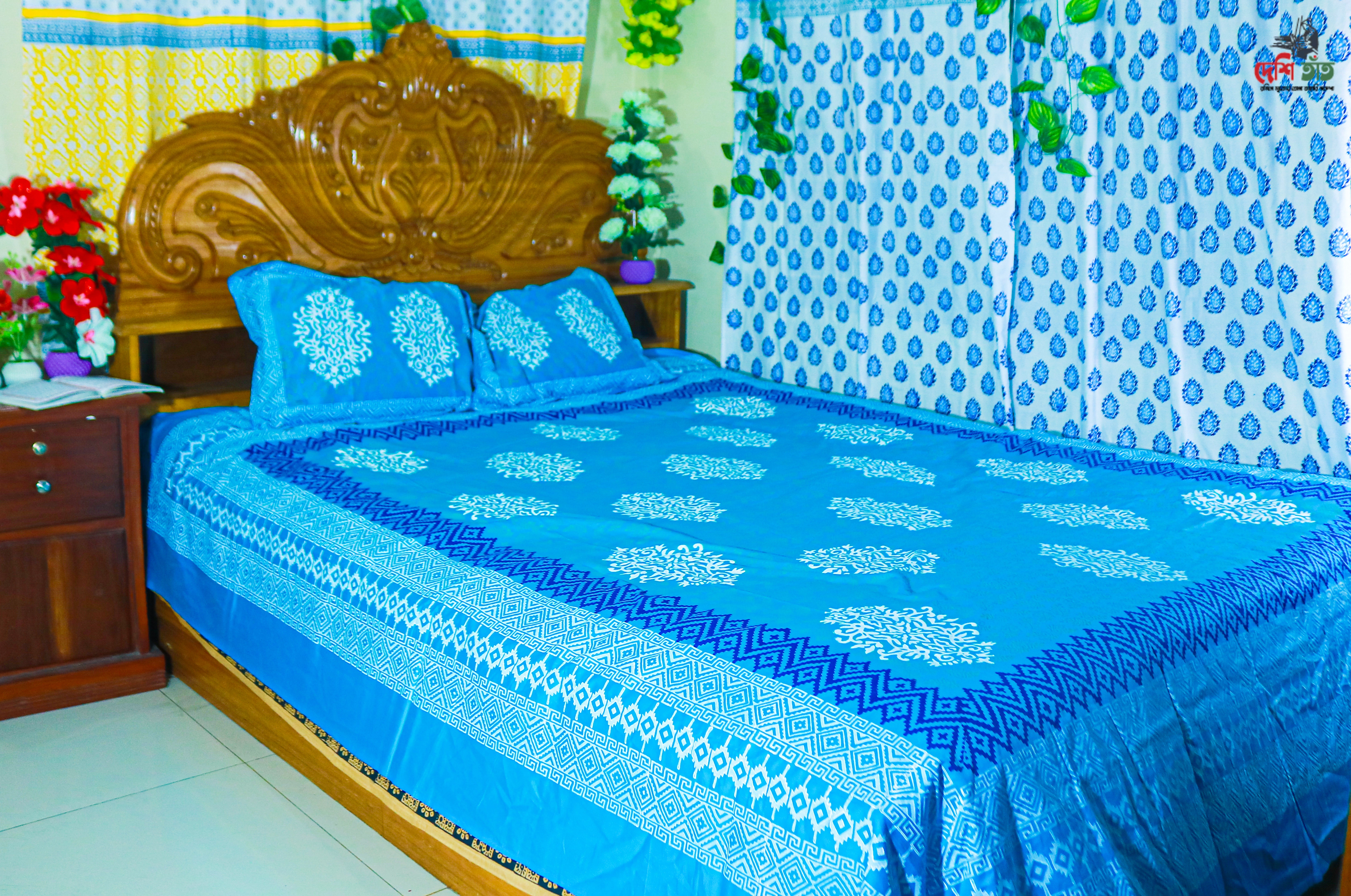 🛏 দেশি তাঁত প্রিমিয়াম হ্যান্ড ব্লক বেডশীট