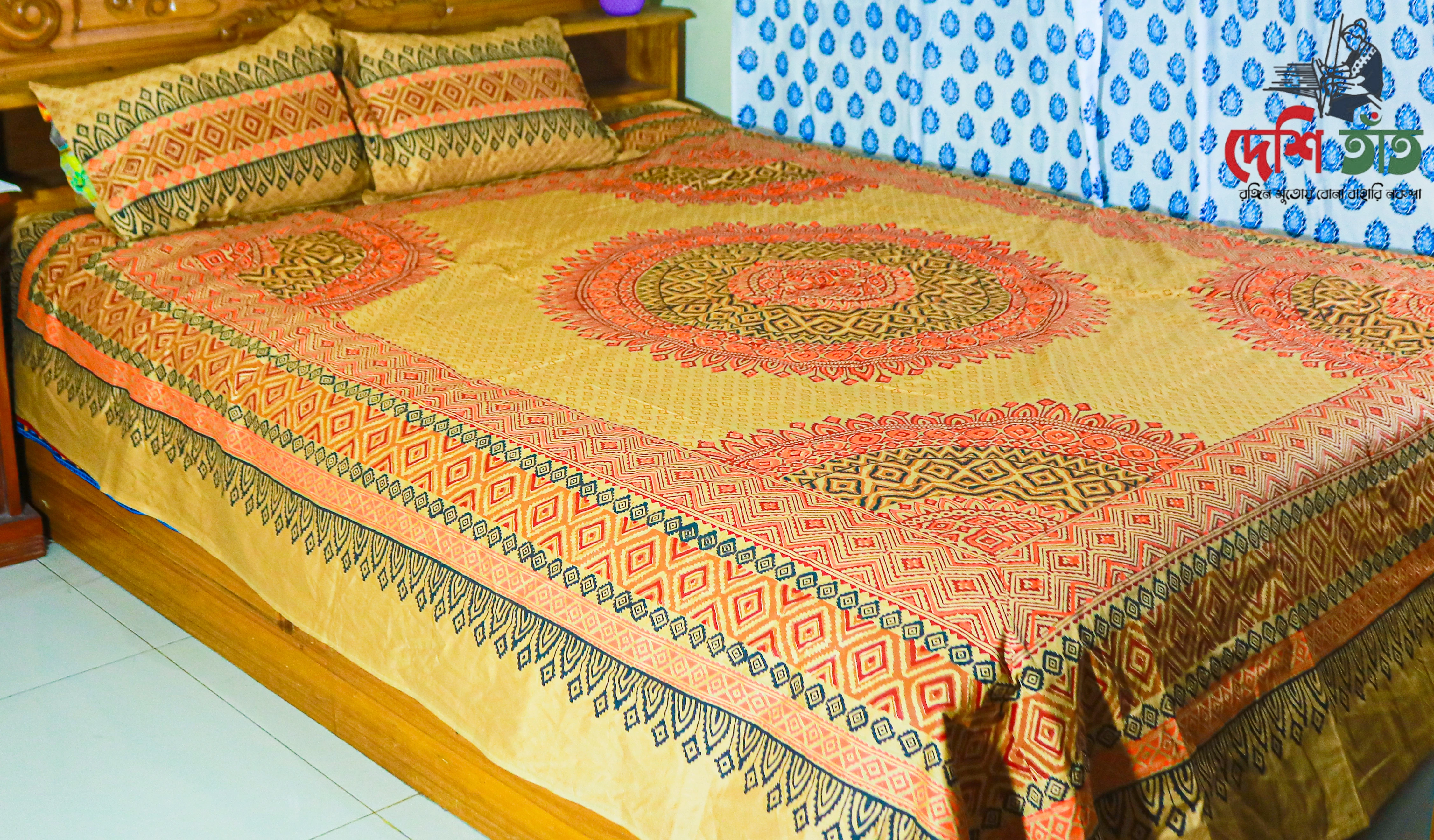 🛏 দেশি তাঁত প্রিমিয়াম হ্যান্ড ব্লক বেডশীট