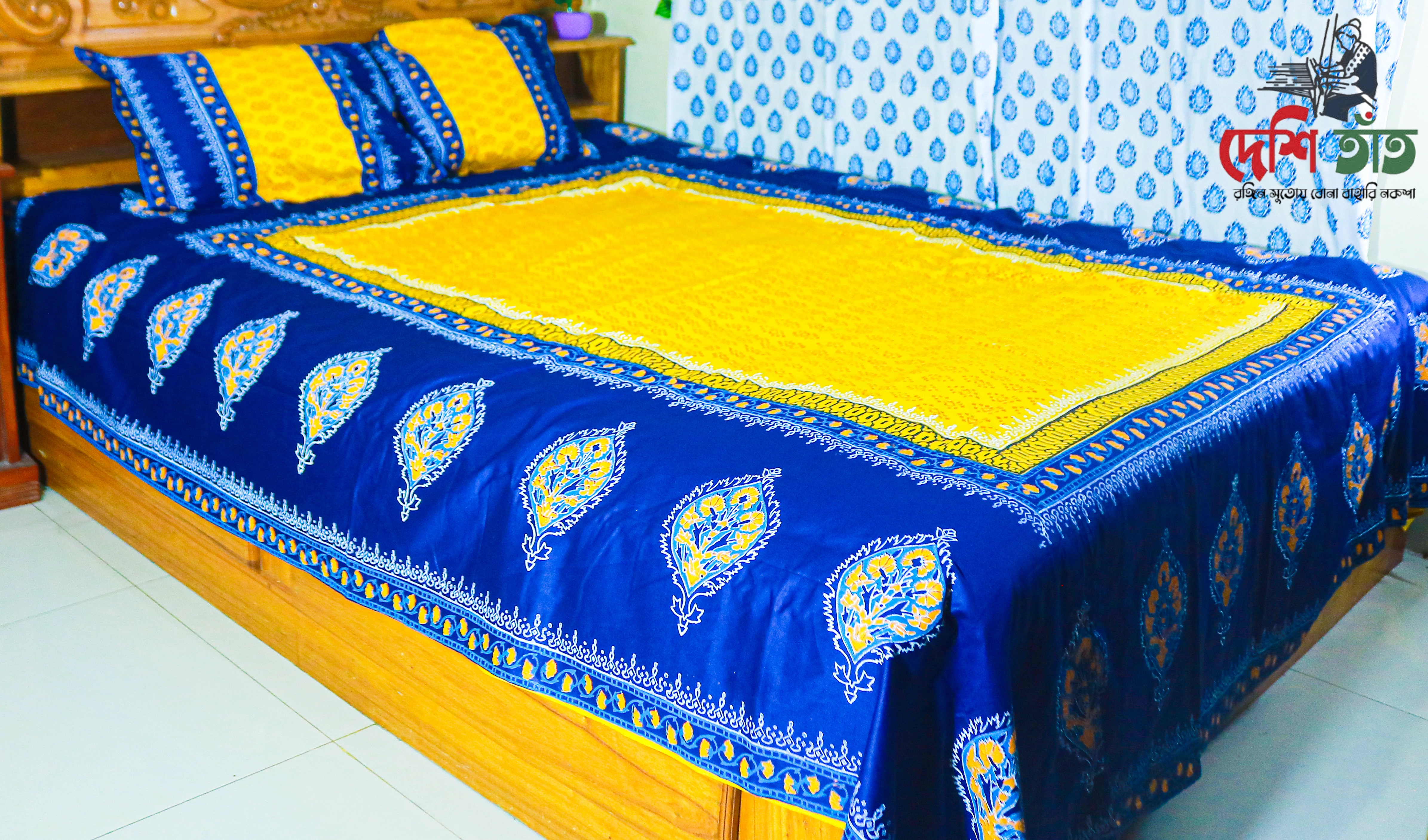 🛏 দেশি তাঁত প্রিমিয়াম হ্যান্ড ব্লক বেডশীট