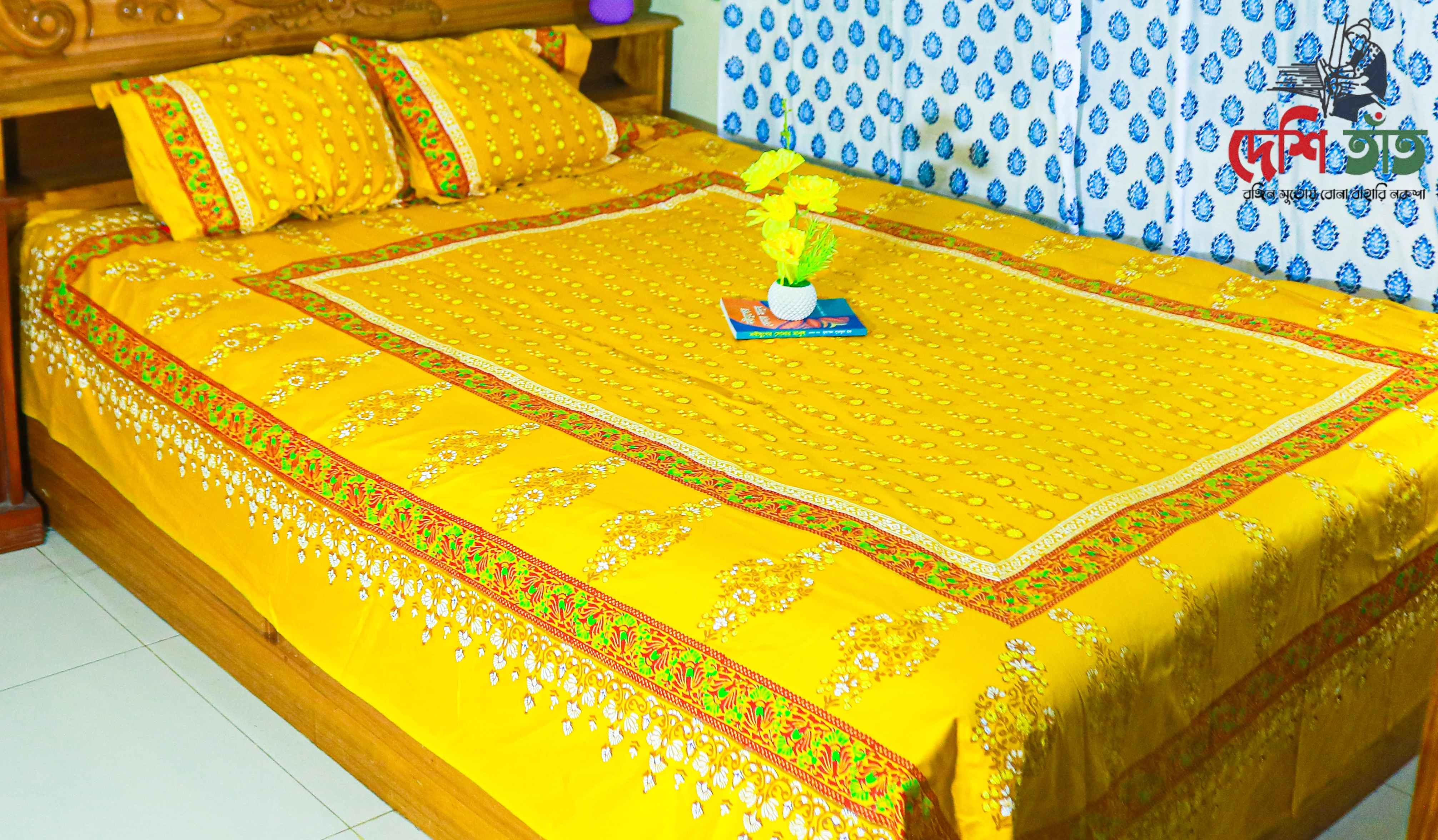 🛏 দেশি তাঁত প্রিমিয়াম হ্যান্ড ব্লক বেডশীট